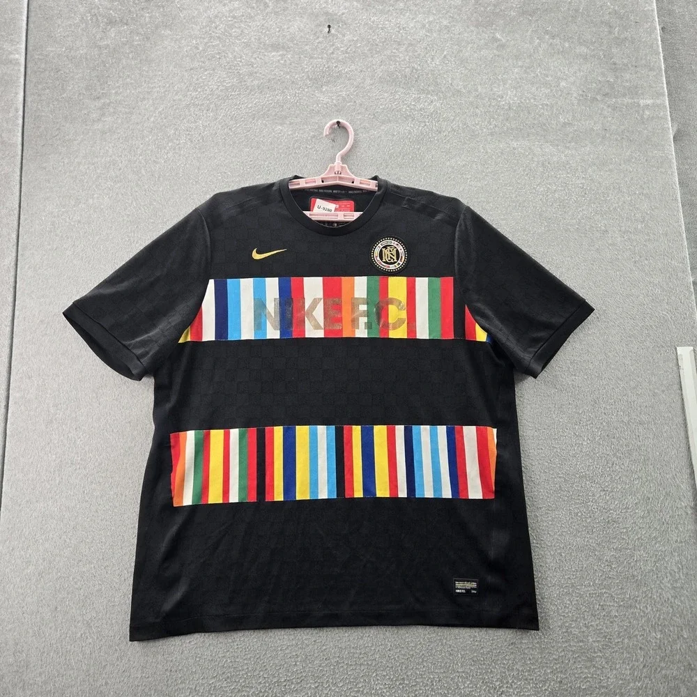 Nike Men Shirt 2XL Black FC 2018 Logo‎ Embroidery Striped Stripe Activewear